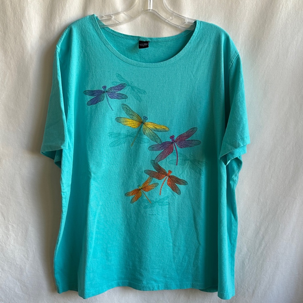 Sabaku Artwear aqua short sleeve “Dragons Fly” boutique tee, size 1X